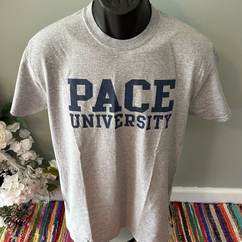 Pace University Spellout Tee Shirt New York City Westchester Gray Blue Medium